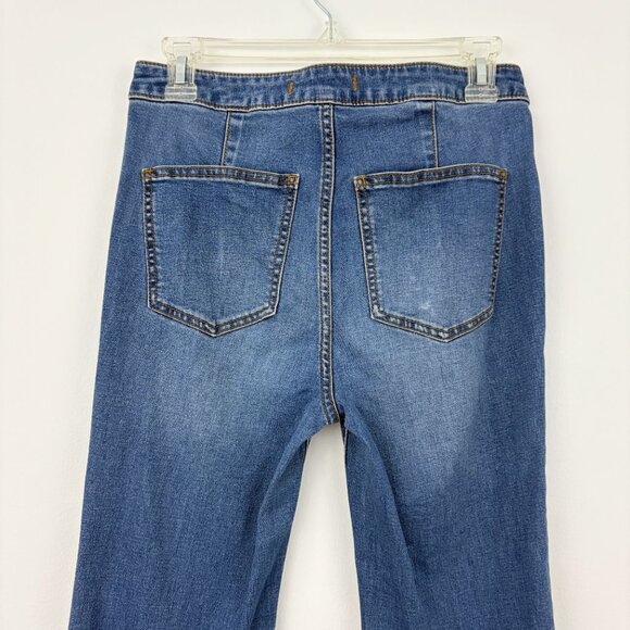 Free People Just Float On Flare Jeans Size 27 Blue Hi-rise Raw Hem Cotton Blend - Picture 6 of 10